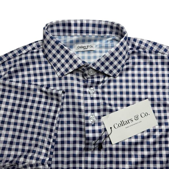 Collars and Co Men's Semi-Spread Collar Polo Size M Original Navy Gingham Preppy - Picture 1 of 8